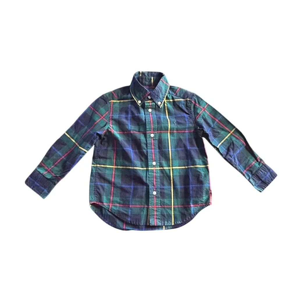 Ralph Lauren Bundle Set Kids Plaid Button Down Shirt‎ 3T Red Blue Green Classic